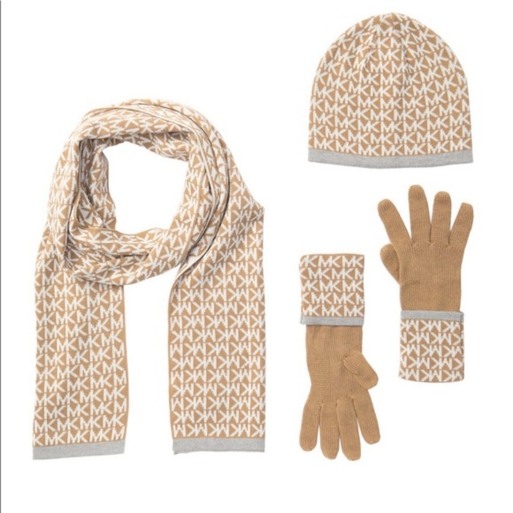 NWT Michael Kors Logo Muffler, Hat, & Glove Set - Picture 3 of 5